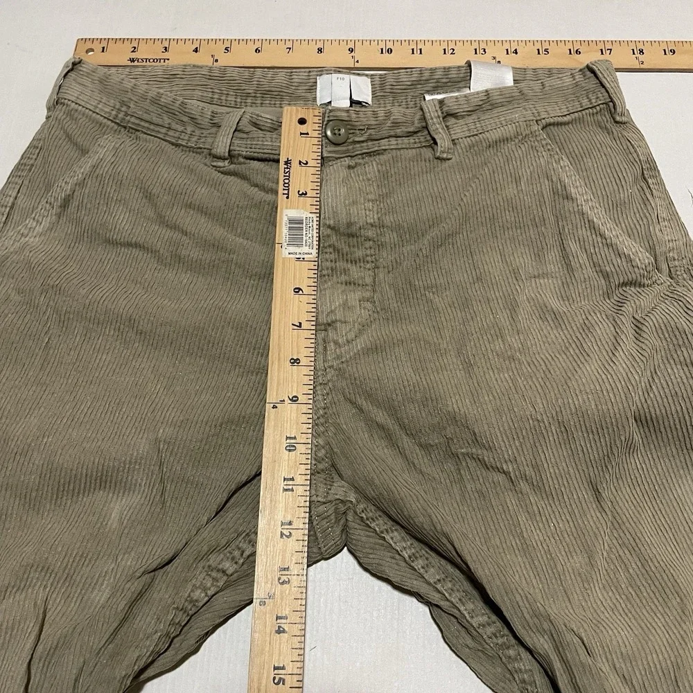 H&M Regular Fit Corduroy Pants Mens 34x26 Olive Khaki Flat Front Stretch Cotton